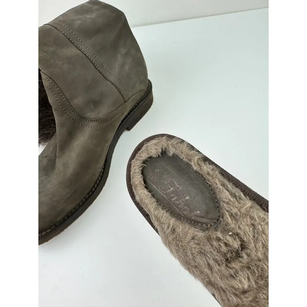 Le Jabot Suede Knee-High Boots Shearling Lined Convertible Fold Over Brown Sz 39